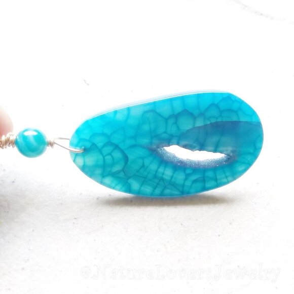 Blue Agate Geode Slice with Sugar Crystal Rim - Pendant - Azure & Ocean Blues - Picture 5 of 11